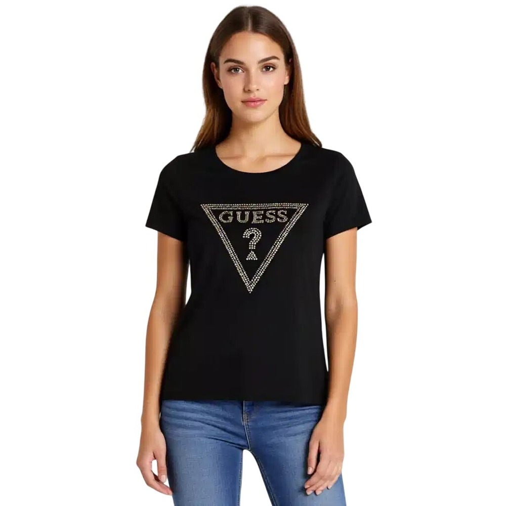 Guess Los Angeles Womens Black Rhinestone Triangle Logo Graphic T-Shirt XL NWT